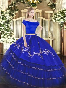 Organza and Taffeta Short Sleeves Floor Length Quinceanera Gowns and Embroidery and Ruffled Layers