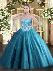 Noble Teal Sweetheart Lace Up Appliques Quinceanera Gowns Sleeveless