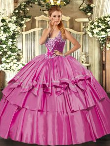 Eye-catching Sleeveless Floor Length Beading and Ruffled Layers Lace Up Ball Gown Prom Dress with Lilac