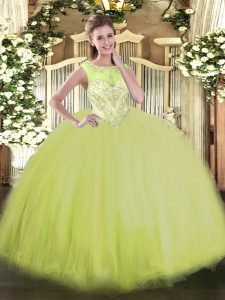 Stunning Floor Length Ball Gowns Sleeveless Yellow Green Quinceanera Dress Zipper