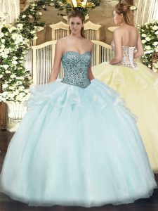 Smart Beading and Ruffles Vestidos de Quinceanera Apple Green Lace Up Sleeveless Floor Length