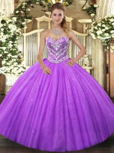 Lavender Sleeveless Tulle Lace Up Vestidos de Quinceanera for Military Ball and Sweet 16 and Quinceanera