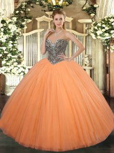 Dazzling Orange Sweetheart Neckline Beading Quinceanera Dresses Sleeveless Lace Up