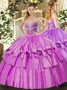 Fancy Floor Length Ball Gowns Sleeveless Lilac Quinceanera Dresses Lace Up