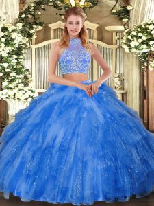 Chic Floor Length Two Pieces Sleeveless Teal Quinceanera Dresses Criss Cross