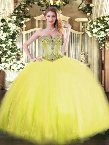 Floor Length Ball Gowns Sleeveless Yellow Quince Ball Gowns Lace Up
