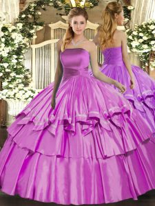 Lilac Strapless Neckline Ruffled Layers Vestidos de Quinceanera Sleeveless Lace Up