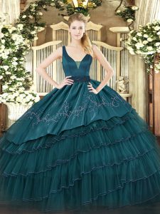On Sale Organza and Taffeta Sleeveless Floor Length Ball Gown Prom Dress and Beading and Embroidery and Ruffled Layers