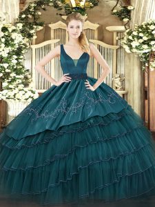 On Sale Organza and Taffeta Sleeveless Floor Length Ball Gown Prom Dress and Beading and Embroidery and Ruffled Layers