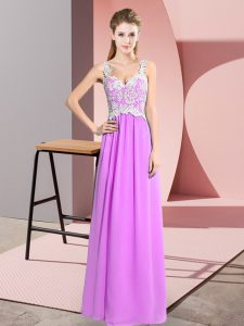 Designer Chiffon V-neck Sleeveless Zipper Lace Dress for Prom in Lilac