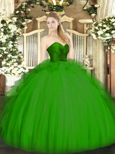 Fantastic Green Ball Gowns Sweetheart Sleeveless Tulle Floor Length Zipper Ruffles Vestidos de Quinceanera