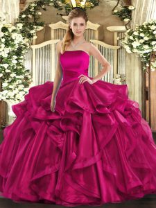 Floor Length Ball Gowns Sleeveless Hot Pink Sweet 16 Dress Lace Up