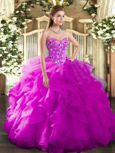 Gorgeous Floor Length Ball Gowns Sleeveless Fuchsia Quinceanera Gowns Lace Up