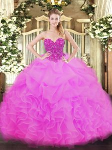 Sleeveless Lace Up Floor Length Beading and Ruffles Quince Ball Gowns