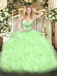 Nice Yellow Green Organza Lace Up Sweetheart Sleeveless High Low Quinceanera Dresses Beading and Ruffles