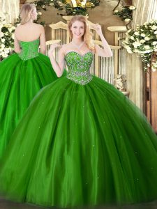 Lovely Sweetheart Sleeveless Lace Up Quinceanera Dress Green Tulle