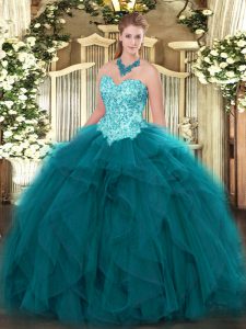 Discount Sweetheart Sleeveless Lace Up Quinceanera Gown Teal Organza
