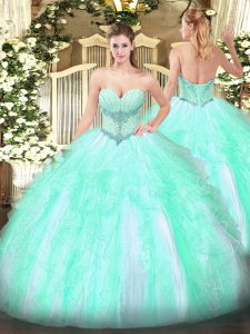 Beauteous Tulle Sleeveless Floor Length Quinceanera Dress and Beading and Ruffles