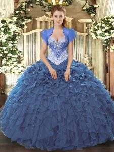 Floor Length Ball Gowns Sleeveless Navy Blue Quinceanera Gowns Lace Up