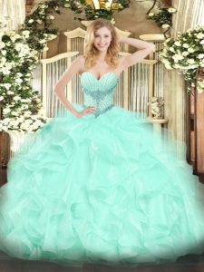Spectacular Sweetheart Sleeveless Quinceanera Gown Floor Length Beading and Ruffles Apple Green Organza