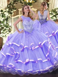 Lavender Sleeveless Organza Zipper 15 Quinceanera Dress for Sweet 16 and Quinceanera