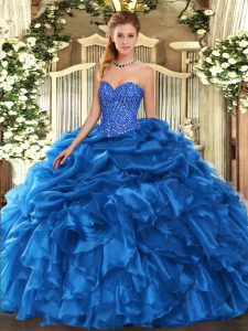 Smart Blue Sweet 16 Quinceanera Dress Military Ball and Sweet 16 and Quinceanera with Beading and Ruffles and Pick Ups Sweetheart Sleeveless Lace Up