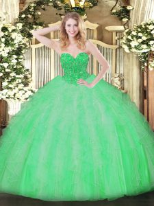 Latest Sweetheart Sleeveless Lace Up Vestidos de Quinceanera Apple Green Organza
