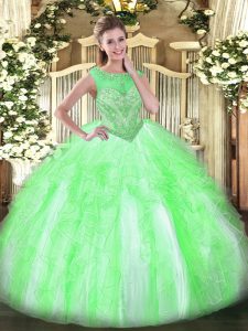 Modest Organza Sleeveless Floor Length Sweet 16 Quinceanera Dress and Beading and Ruffles