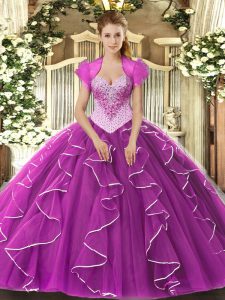 Perfect Ball Gowns 15th Birthday Dress Fuchsia Sweetheart Tulle Sleeveless Floor Length Lace Up