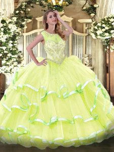 Floor Length Ball Gowns Sleeveless Yellow Green Vestidos de Quinceanera Lace Up