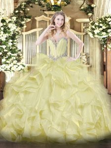 Colorful Yellow Lace Up Quinceanera Gown Beading and Ruffles Sleeveless Floor Length