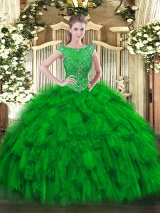 Stunning Floor Length Green Quinceanera Gowns Scoop Sleeveless Zipper