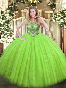 Lovely Tulle and Sequined Lace Up Quinceanera Dress Sleeveless Floor Length Beading