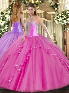 Adorable Sleeveless Lace Up Floor Length Beading and Ruffles Sweet 16 Quinceanera Dress