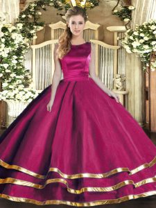 Best Fuchsia Scoop Lace Up Ruffled Layers 15 Quinceanera Dress Sleeveless