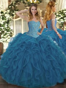 Low Price Floor Length Teal 15 Quinceanera Dress Sweetheart Sleeveless Lace Up