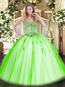 Artistic Floor Length Quince Ball Gowns Tulle Sleeveless Beading and Appliques