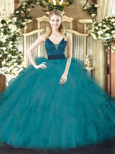 Straps Sleeveless Tulle 15th Birthday Dress Beading and Ruffles Zipper