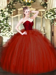 Discount Floor Length Wine Red 15th Birthday Dress Tulle Sleeveless Ruffles