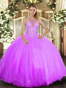 Tulle Sleeveless Floor Length 15th Birthday Dress and Beading