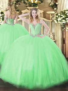 Low Price Tulle Lace Up Sweetheart Sleeveless Floor Length Quince Ball Gowns Beading