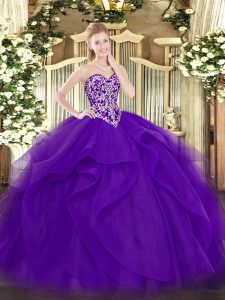 Super Tulle Sleeveless Floor Length Vestidos de Quinceanera and Beading and Ruffles