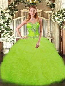 High End Sweetheart Sleeveless Lace Up Quinceanera Dress Yellow Green Organza