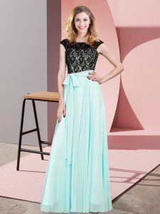 Glamorous Floor Length Empire Sleeveless Aqua Blue Prom Evening Gown Lace Up