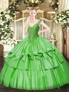 Spectacular Sleeveless Organza and Taffeta Floor Length Lace Up Sweet 16 Dresses in with Beading and Ruffled Layers