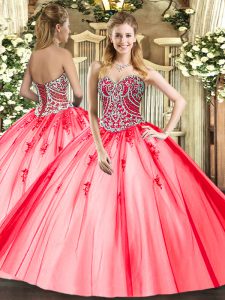 Tulle Sleeveless Floor Length Sweet 16 Dress and Beading and Appliques