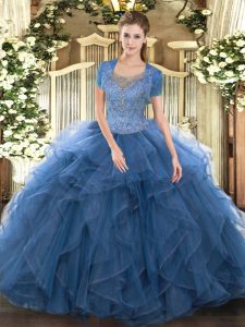 Floor Length Ball Gowns Sleeveless Teal Quinceanera Gowns Clasp Handle