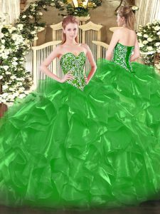 Wonderful Ball Gowns Quinceanera Gown Green Sweetheart Organza Sleeveless Floor Length Lace Up