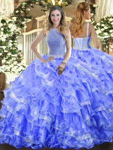 Floor Length Ball Gowns Sleeveless Blue Ball Gown Prom Dress Lace Up
