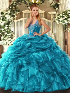 Artistic Sleeveless Beading and Ruffles and Pick Ups Lace Up Quinceanera Gown